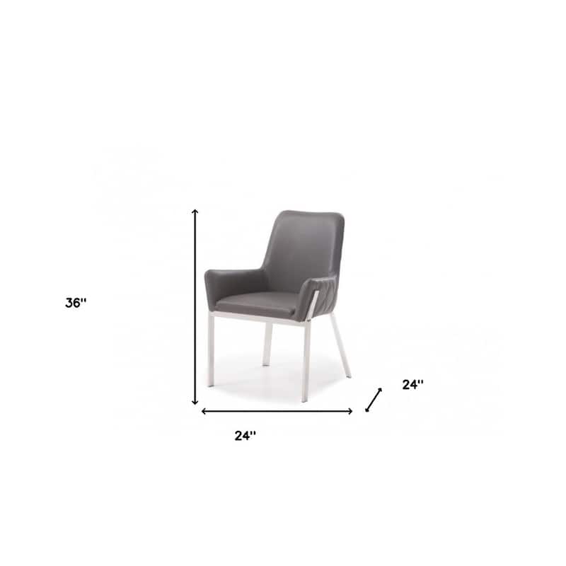 Modern Faux Leather Upholstered Dining Armchair with Silver Metal Legs and Solid Back for Living Room - 36”H x 24”W x 24”D
