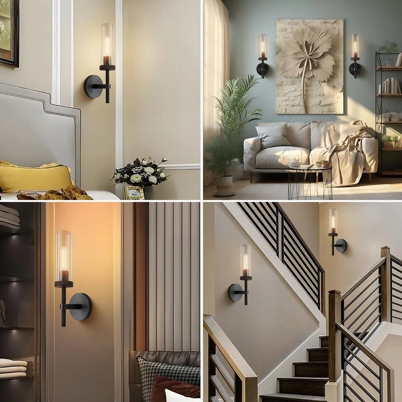 KAYLA Indoor Wall Light, Brass Wall Sconces Lighting Fixture, Bathroom Vanity Wall Sconces, Glass Tube Wall Sconces(2-Sets)