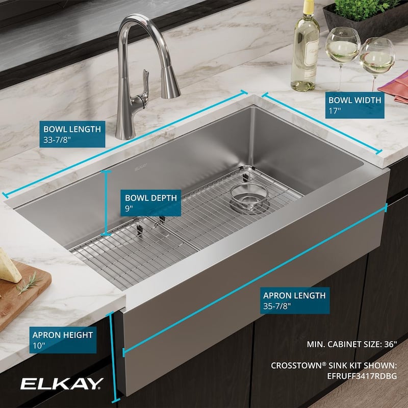 Elkay Crosstown 16 Gauge Stainless Steel 35-7/8" x 20-1/4" x 9" Single Bowl Tall Farmhouse Sink