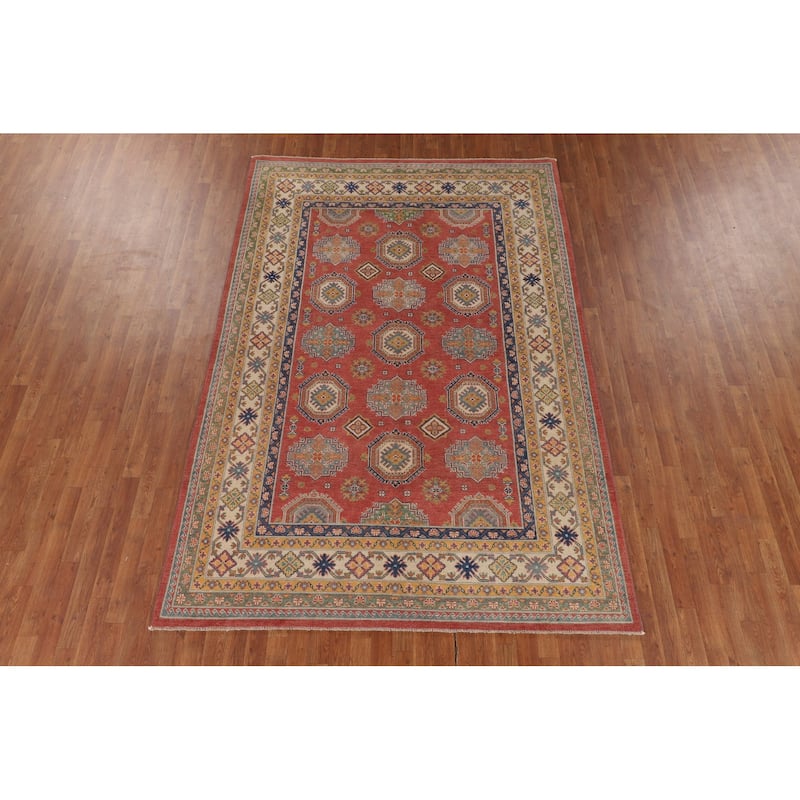 Geometric Kazak Area Rug Handmade Dining Room Wool Carpet - 6'5" x 9'6"