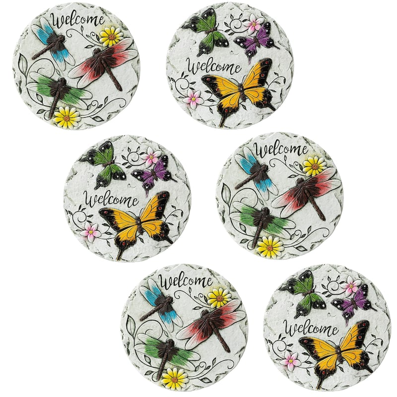 Glitzhome Set of 6 Butterflies Cement Stepping Stones Spring Garden Decor - 9.75 in