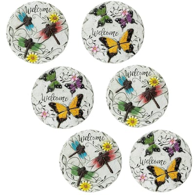 Glitzhome Set of 6 Butterflies Cement Stepping Stones Spring Garden Decor - 9.75 in