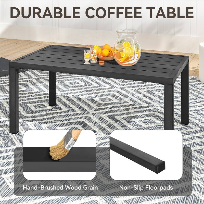 MornLift 4-Piece Aluminum Outdoor Patio Conversation Set with Beige Cushions, Sofa and Coffee Table