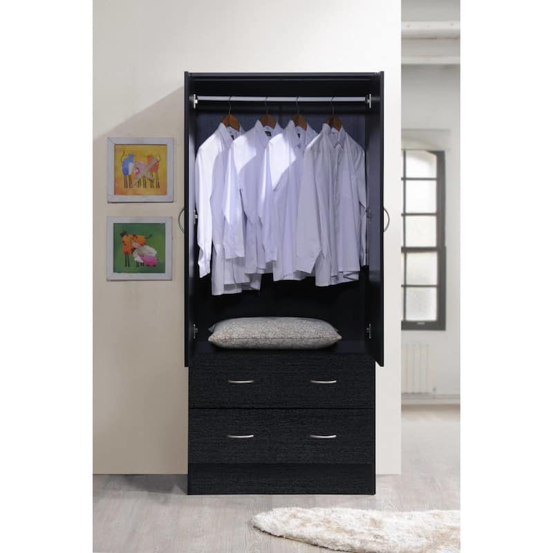 71.5" Black Armoire with Drawers and Clothing Rod