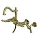 preview thumbnail 7 of 20, Heritage Wall Mount Bridge Kitchen Faucet with Brass Sprayer Antique Brass