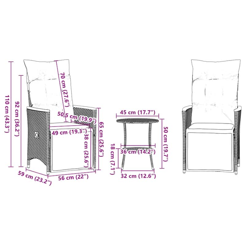 vidaXL Bistro Set Beige/Black/Brown/Grey - 23.2 x 22.0 x 36.2