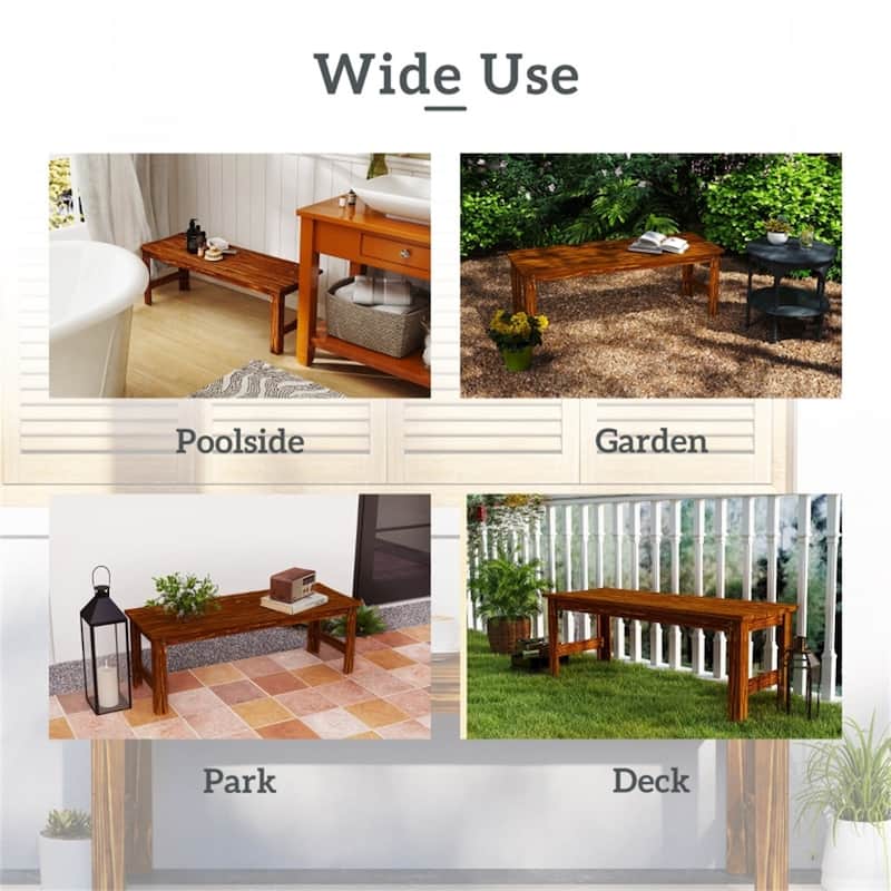 Solid Pine Wood Two-Seat Garden Bench with Slatted Seat - 47.2" L x 16.5" W x 16.5" H