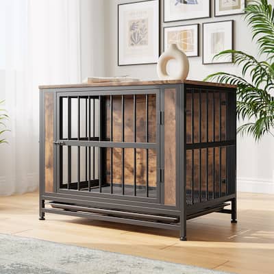 Wooden Dog Crate Table, Decorative Pet Crate House for Medium/Small Dog Indoor Use