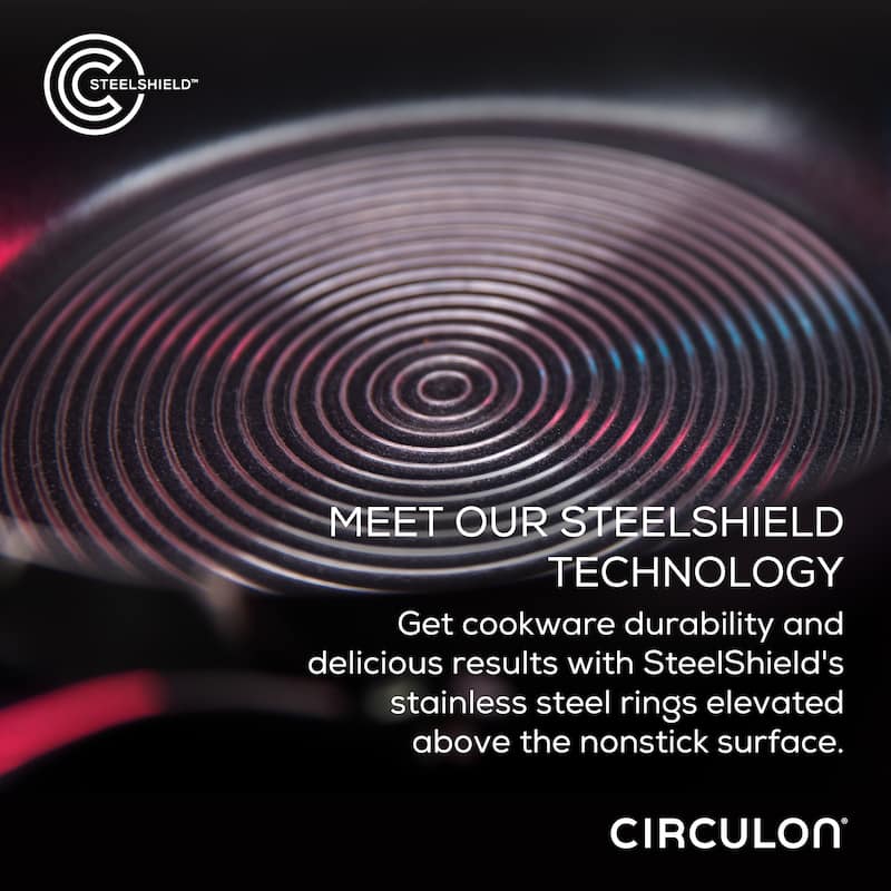 Circulon Stainless Steel Induction Cookware Set with SteelShield Hybrid Stainless and Nonstick Technology, 11-piece, Silver