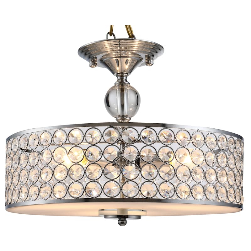 HOMCOM Chandelier Pendant Light Lamp with Crystal Ball Pole, Drum Shaped Shade, Ceiling-Connecting Metal Base, Silver