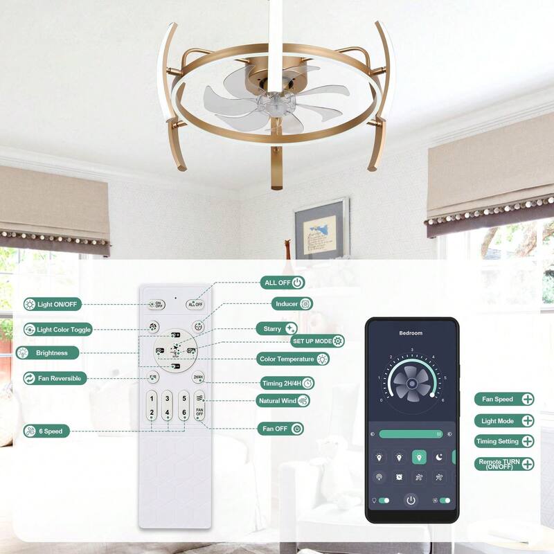 Cusp Barn 24 Inch Modern DIY Ceiling Fan with Dimmable LED Light, Silent DC Motor, 3 Color Changing Light Fixtures for Bedroom