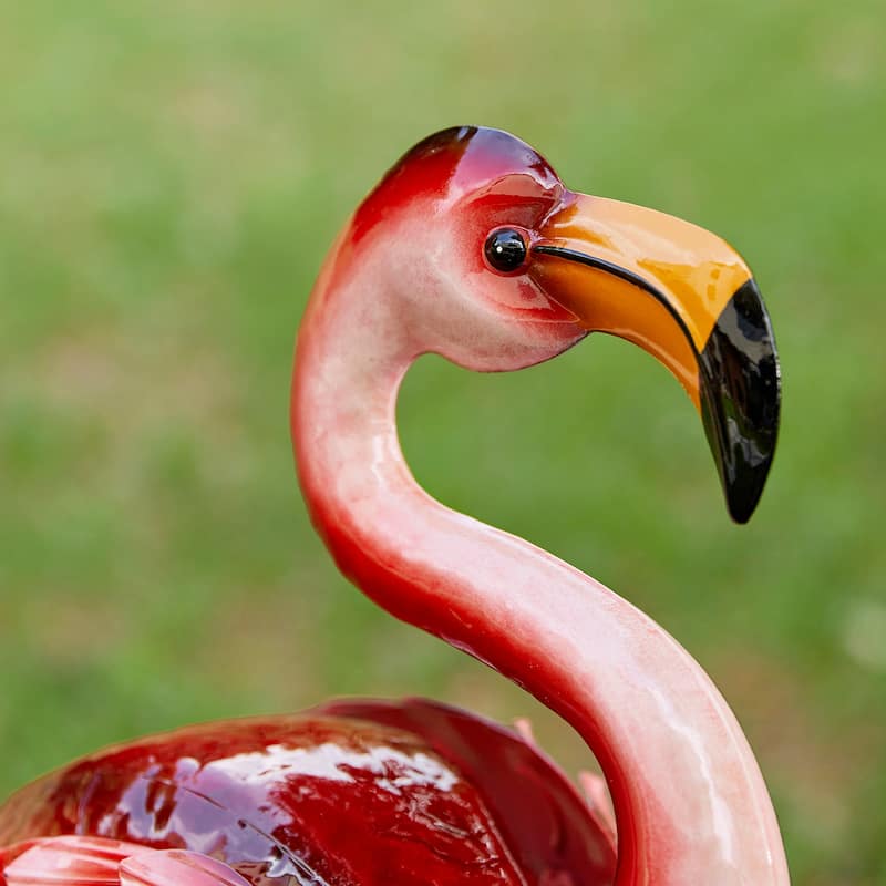 Glitzhome Metal Standing Crane Flamingo Garden Statue with Stakes Yard Art Sculpture Porch Decor