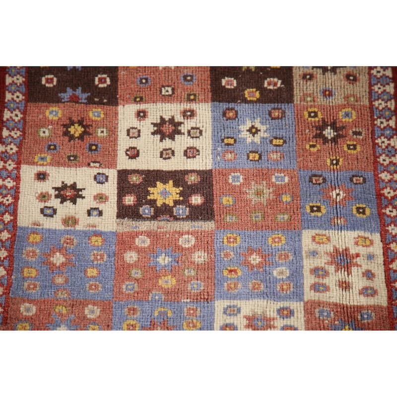 Geometric Yalameh Persian Vintage Area Rug Hand-knotted Wool Carpet - 1'11"x 3'0"