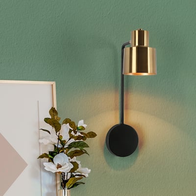 Modern Industrial 1-Light Metal Armed Wall Sconce in black and Gold Finish - 17 " H