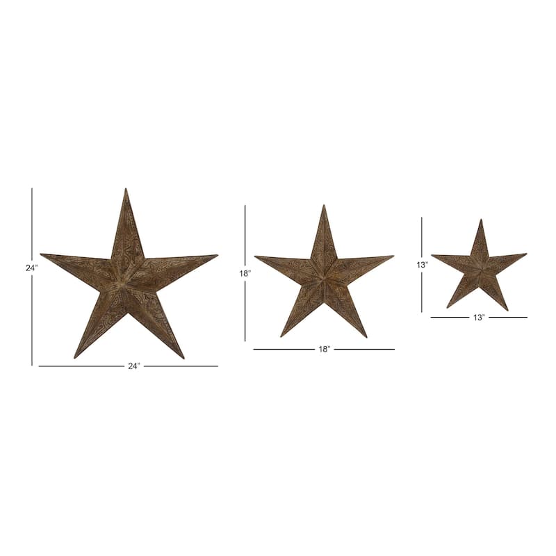Metal Star Indoor Outdoor Home Wall Decor - Set of 3 Brown - Roche River Decor