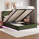 preview thumbnail 17 of 35, Upholstered Queen Hydraulic Storage Bed with RGB LED Light - Elegant Green Velvet Design