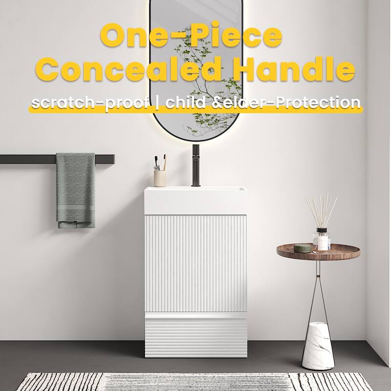 20" Striped Bathroom Vanity with White Ceramic Sink, Freestanding Bathroom Cabinet for Modern Bathroom