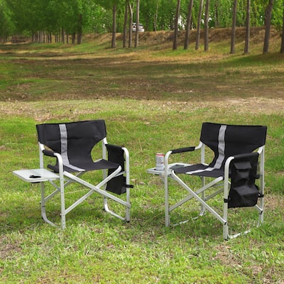 Padded Folding Outdoor Chairs with Side Table (Set of 2)