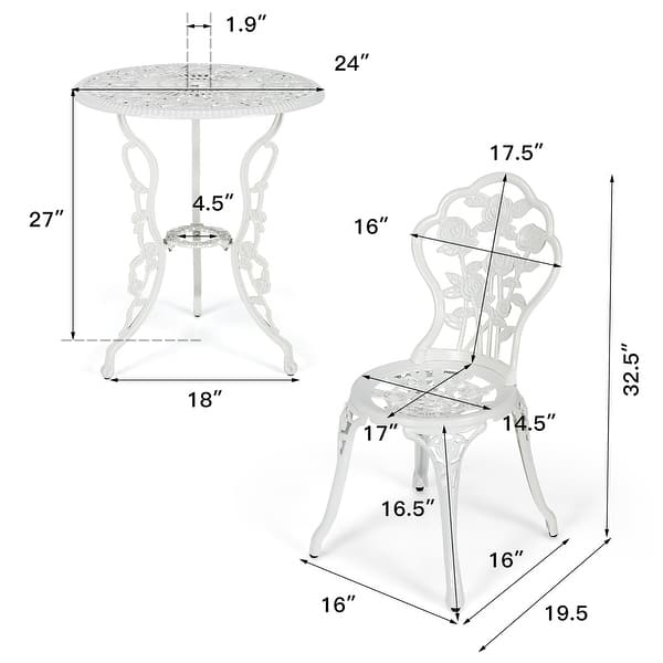 Costway 3PCS Cast Aluminum Patio Bistro Furniture Set Rose Design - See ...