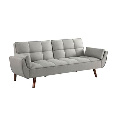 Upholstered Biscuit Tufted Convertible Sofa Bed in Grey and Walnut