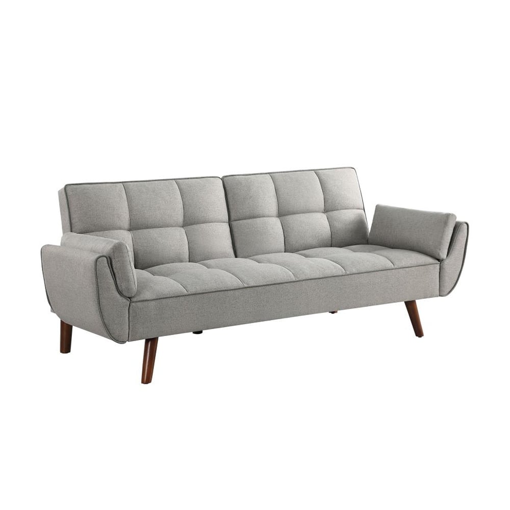 Upholstered Biscuit Tufted Convertible Sofa Bed in Grey and Walnut