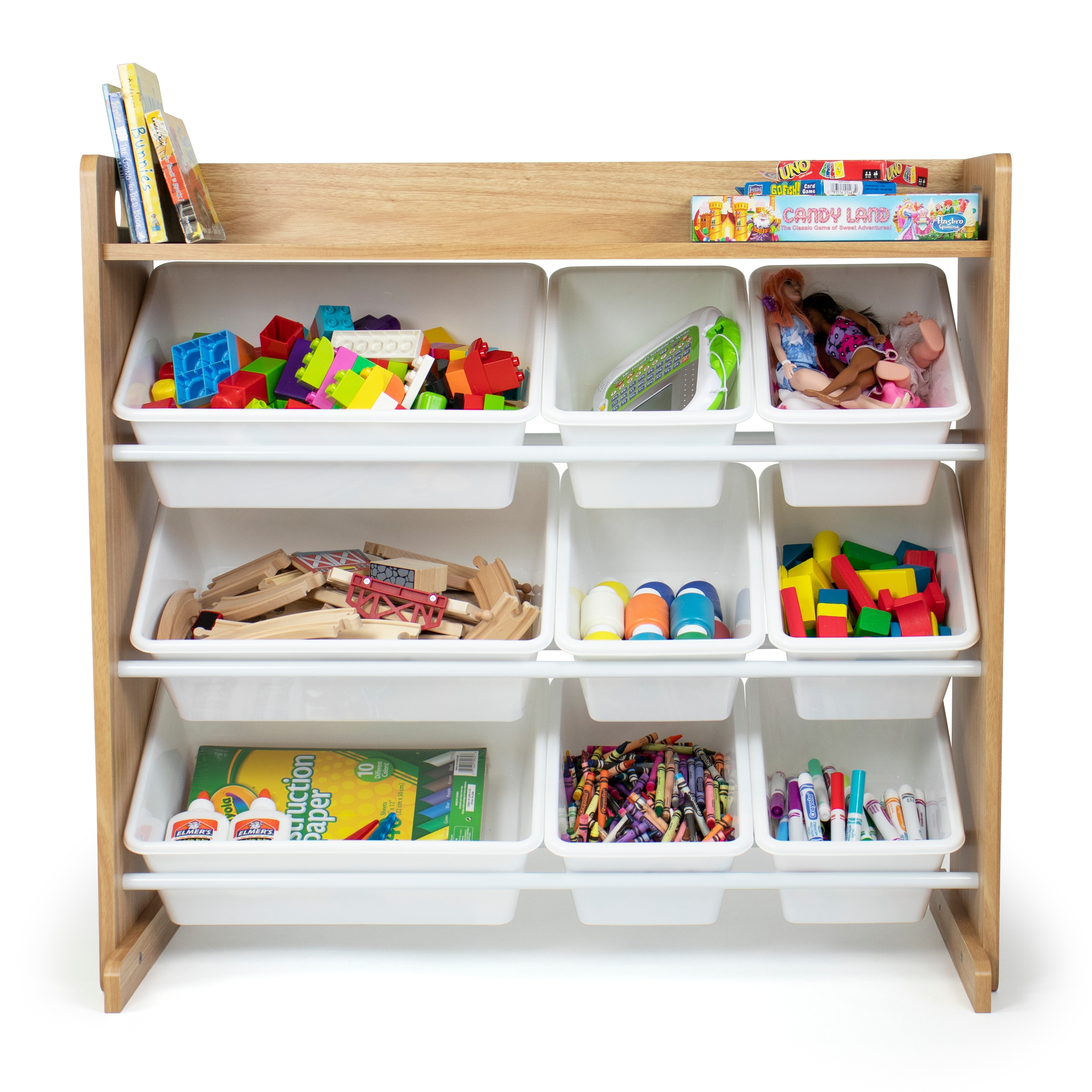 toy storage bins and shelves