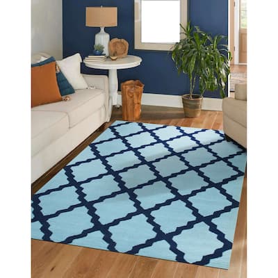 Blue Traditional Trellis Geometric Moroccan Area Rug - 5' x 7'