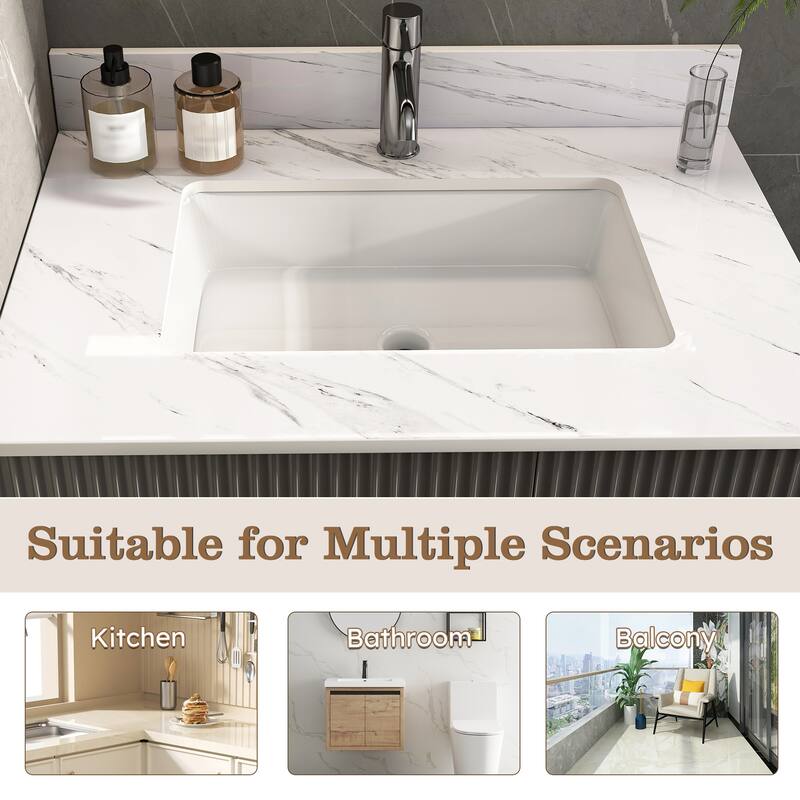 Roomfitters 31 Inch Bathroom Vanity Top with Undermount Sink, Durable Sintered Stone Countertop with Backsplash, White