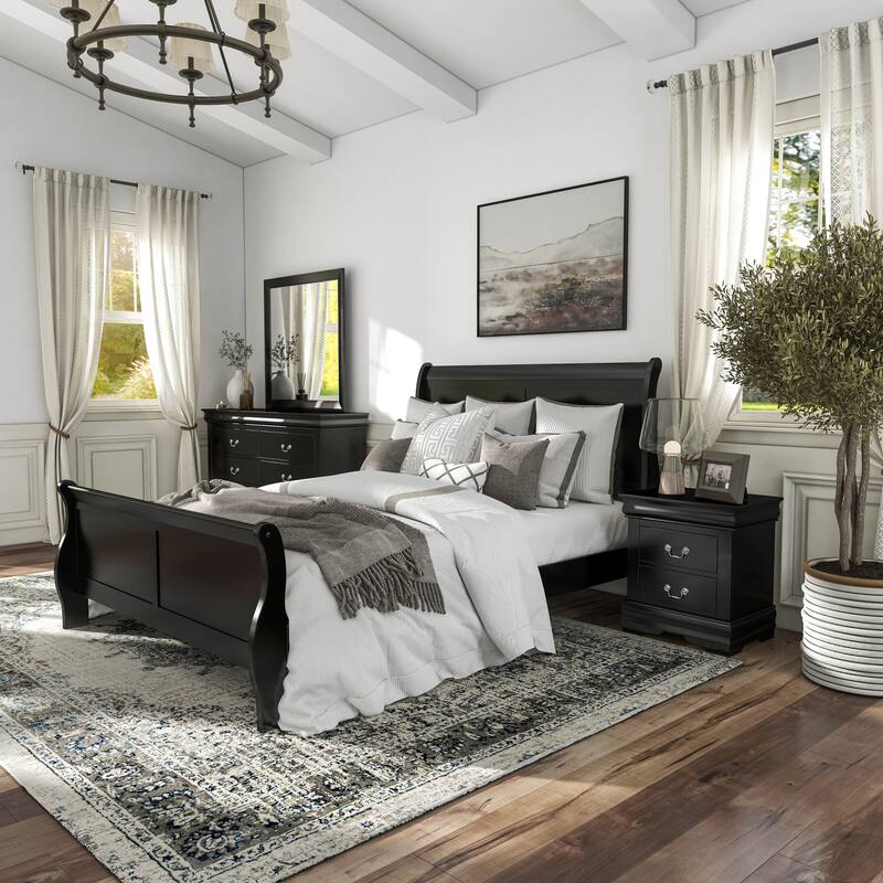 Furniture of America Mayday Traditional Solid Wood 4-Piece Sleigh Bedroom Set