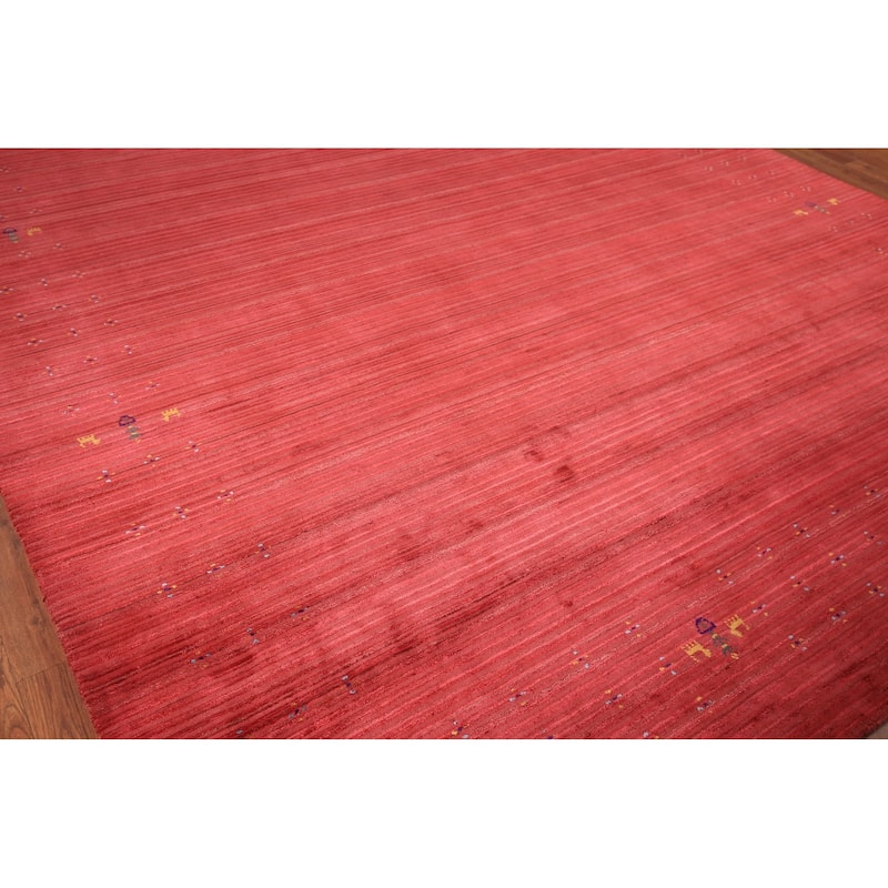 Striped Tribal Gabbeh Indian Area Rug Silk Carpet - 9'1" X 11'5"
