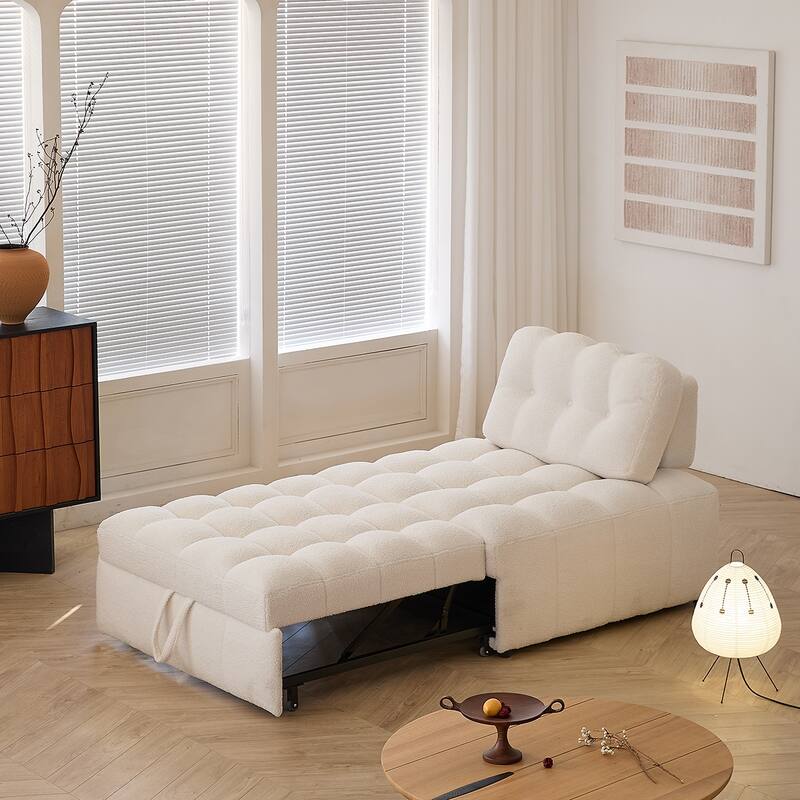 JASIWAY White Teddy Pull-Out Single Sofa Bed - Teddy Plush-Ivory