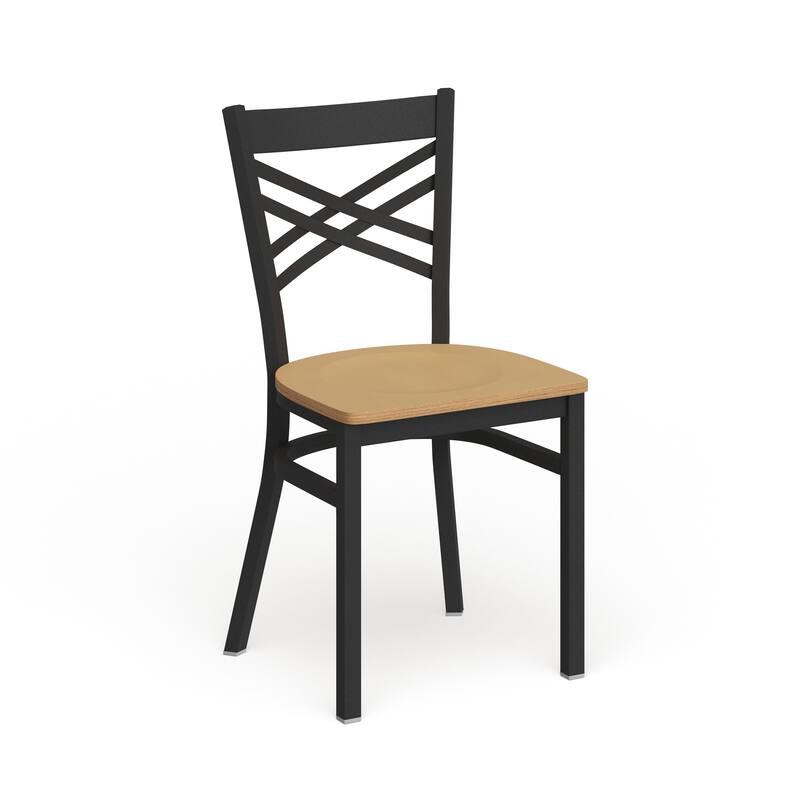 X'' Back Metal Restaurant Chair - 16.5"W x 17"D x 32.25"H - 16.5"W x 17"D x 32.25"H - natural wood seat/black metal frame