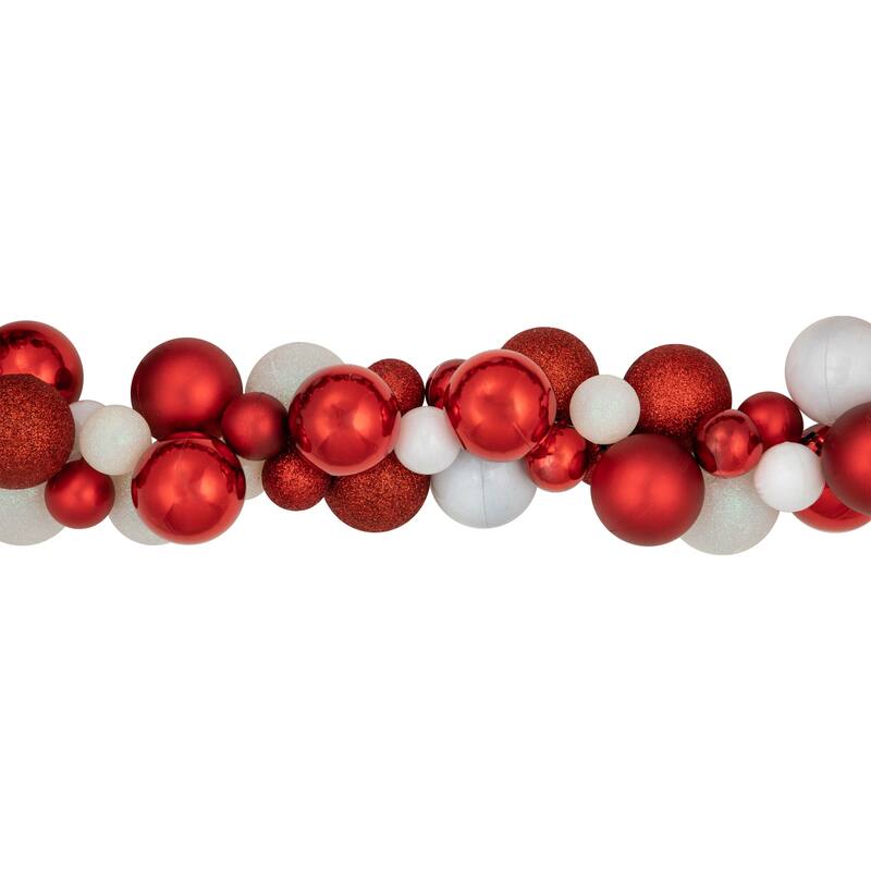 Shatterproof 3-Finish Christmas Ball Garland - 6' x 3.5" - Red and White - Unlit