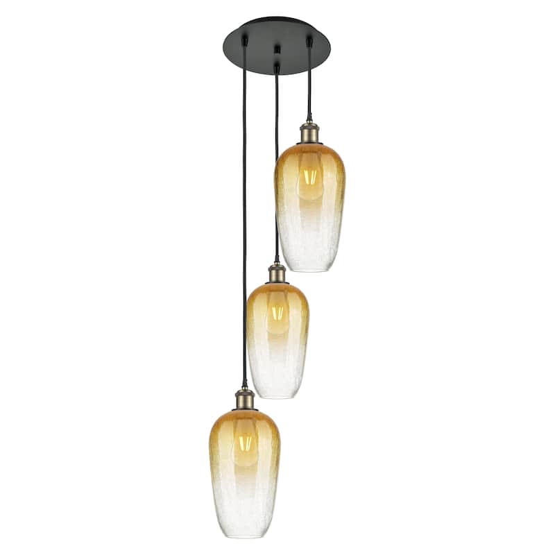Innovations Lighting Endless Possibilities Ballston - Brookhaven Flute - 3 Light 14" Cord Hung Multi Pendant - Black Antique Brass/Amber