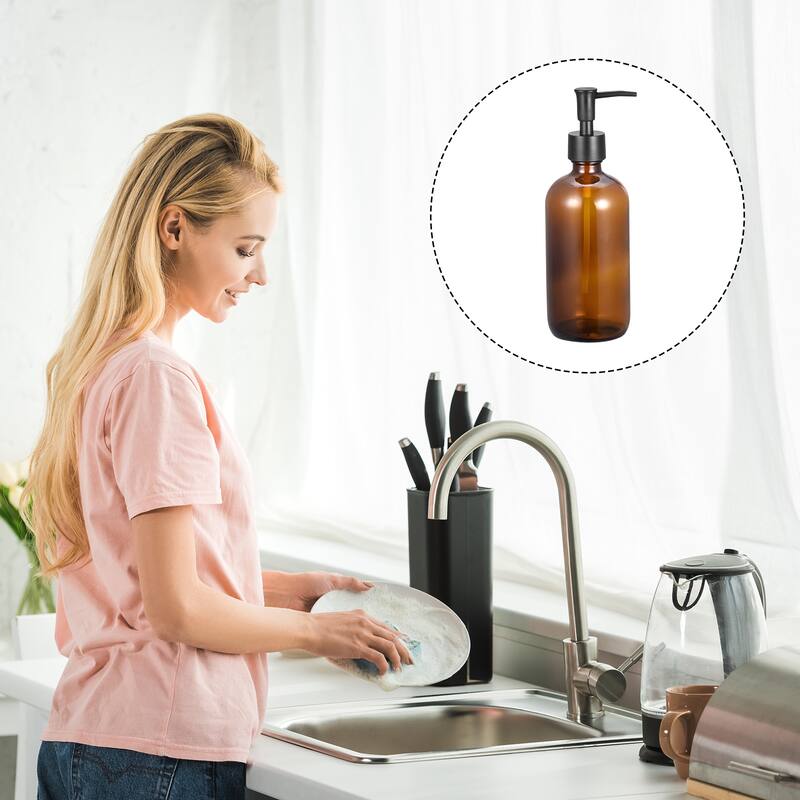 Soap Dispensers Set- 17Oz Glass Dish Hand Soap Dispenser with Pump for Kitchen Bathroom, 2Pcs Brown