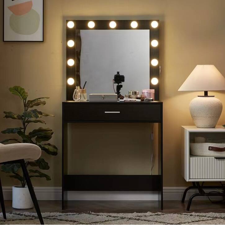 Dressing Vanity Desk with Drawer & Mirror with 3 Lighting Modes & Adjustable Brightness