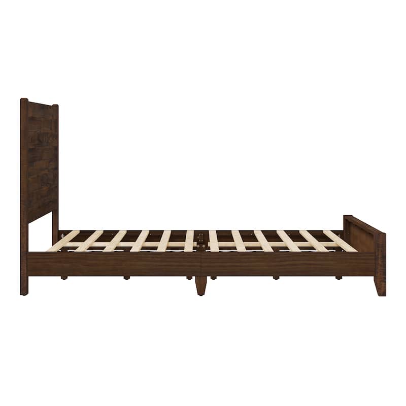 LUE BONA Pine Platform Bed with Distressed Headboard, Solid Wood Queen Bed Frame/King Bed Frame/Full Bed Frame