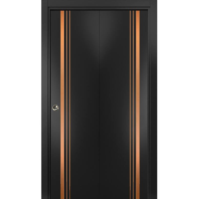 Bi-fold Doors 36 x 80 Planum 1010 Matte Black with Sturdy Tracks - Black - 64" x 80" ( 2* 32x80)