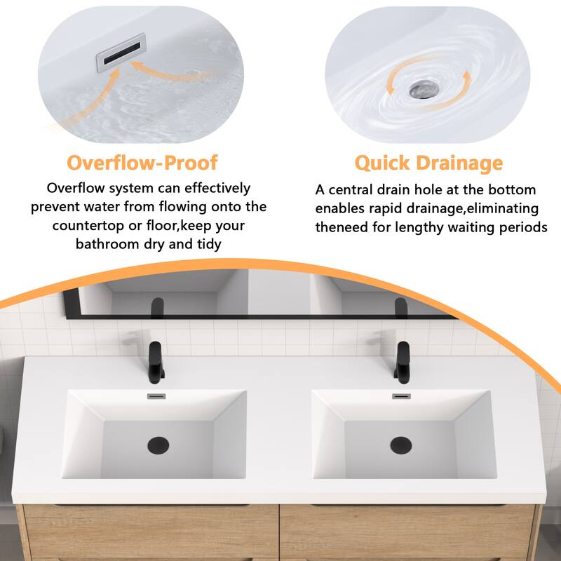 60" in. W x 26" in. D Integrated Resin Bathroom Sink Vanity Top Rectangular Sink One-Piece Design