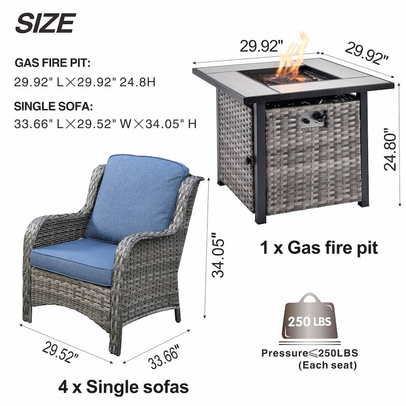 OVIOS 5-piece Patio Wicker Chairs Set with 30" Fire Table