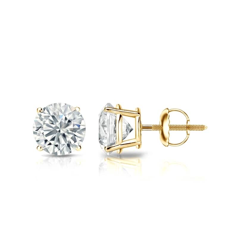 Auriya 14k Gold Lab Grown Round Diamond Stud Earrings 0.50 to 5.00 ct. tw. Screw-Back (F-G VS) - Yellow - 1.80 ct. tw.