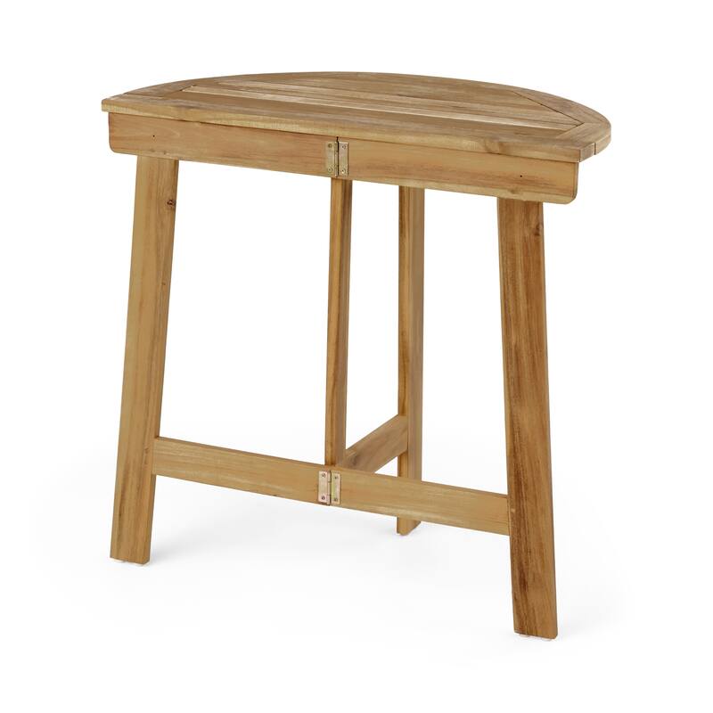 Roomfitters Outdoor Half-Round Folding Acacia Wood Bistro Table, Small Space Patio Dining Accent Table