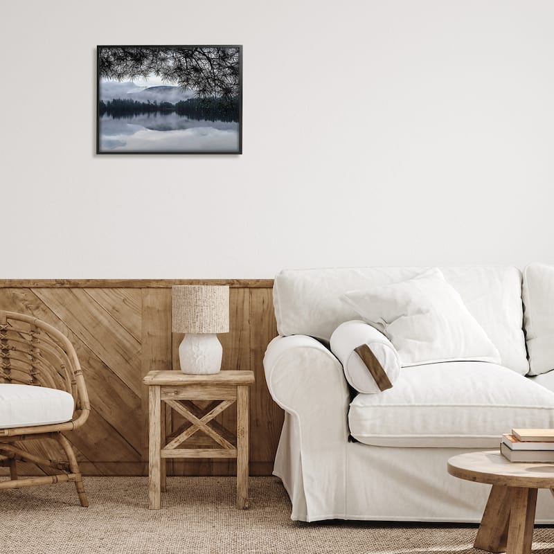 Stupell Trees Surrounding Hazy Mountainous Landscape Lake Framed Wall Art - Blue