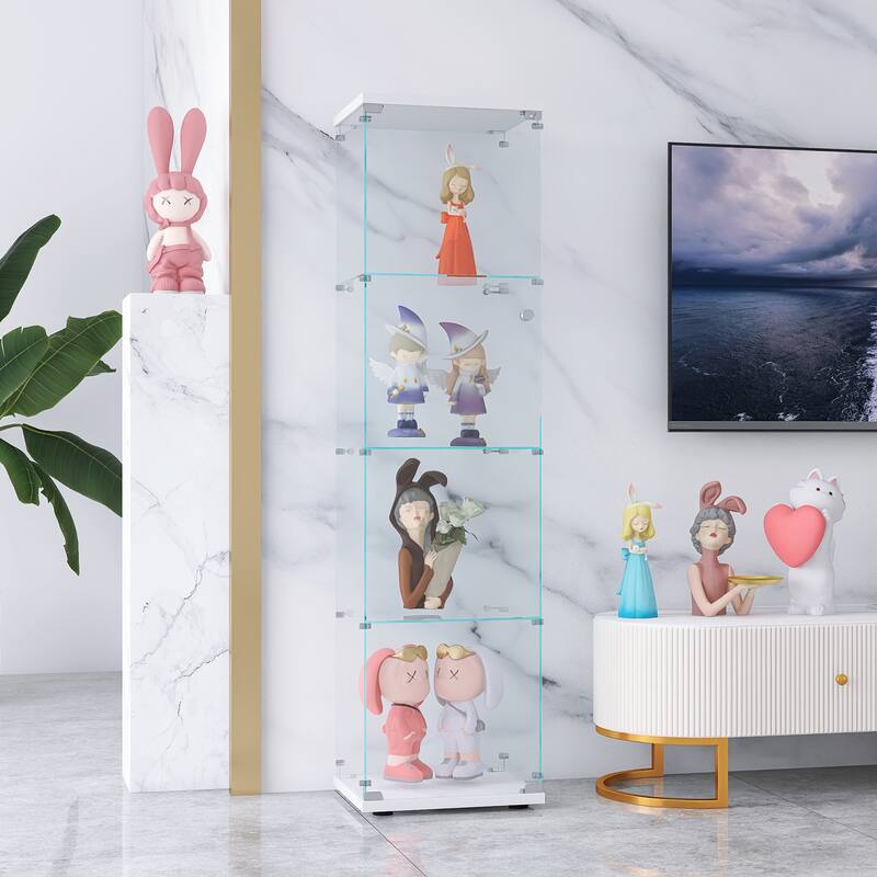 Glass Display Cabinet with Doors & Locks, Acrylic Shelves, Floor Standing Storage Showcase for Home or Office