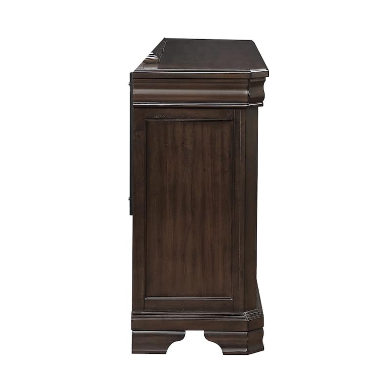 Lynda Dresser, 6 Drawers, Pewter, Dark Brown Solid Acacia Wood 68 Inch