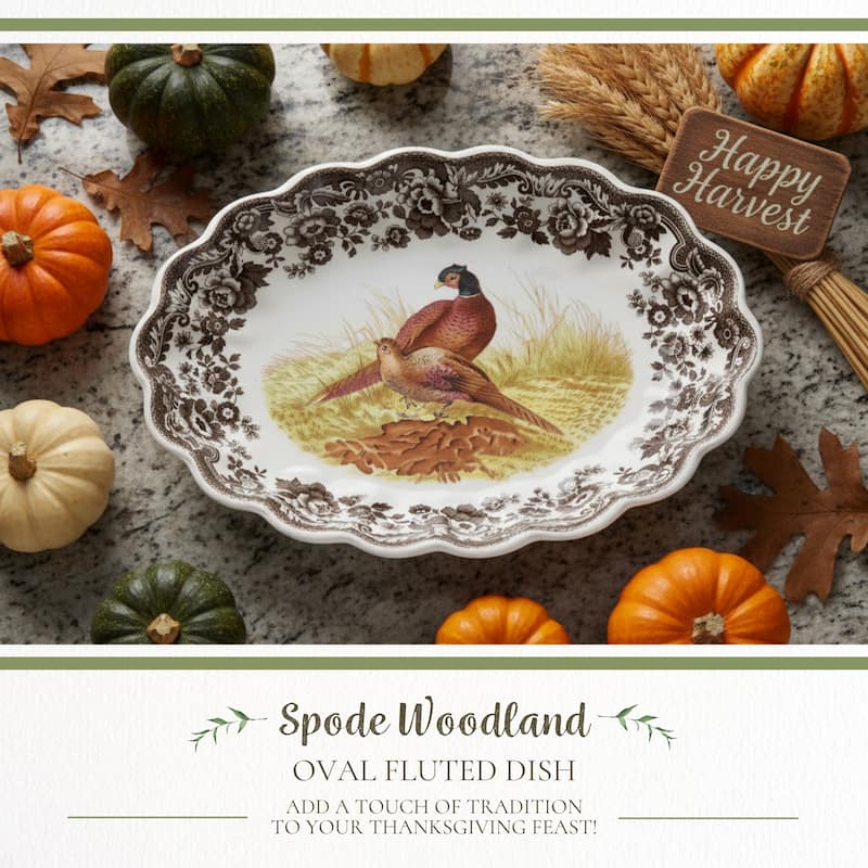 Spode Woodland Pheasant Oval Fluted Dish