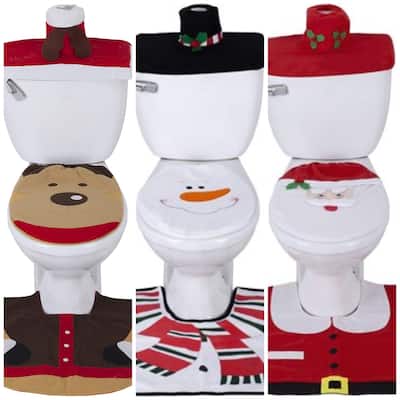3 Piece Christmas Bathroom Accessory Set Holiday Bath Rugs