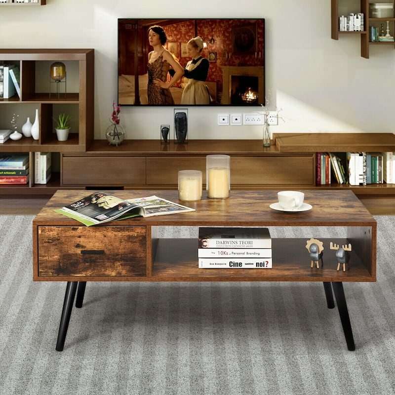 Gymax Retro Coffee Table Mid Century Modern Living Room Furniture - See Details