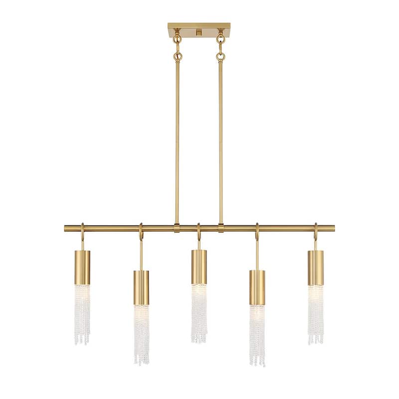 Warm Brass Five Light Linear Chandelier from the Chelsea Collection