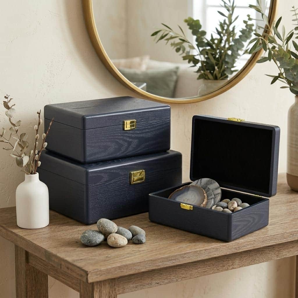 Sable Set of 3 Rectangular Decorative Storage Boxes - Navy Blue - N/A
